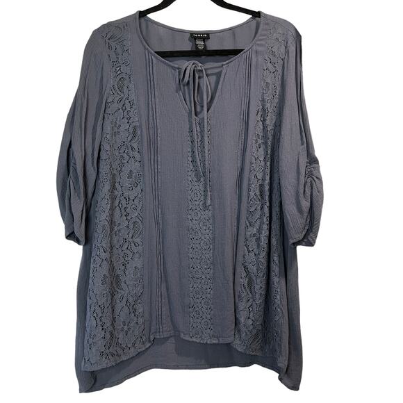 TORRID Dusty Blue Gauzy Lacey Boho Blouse 12 Hippie Coquette Cottage - Picture 2 of 11
